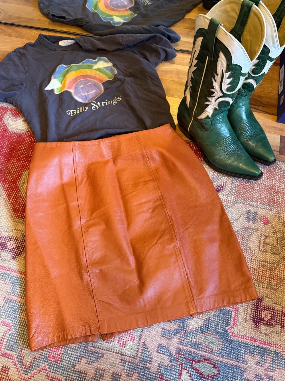 Vintage orange leather skirt